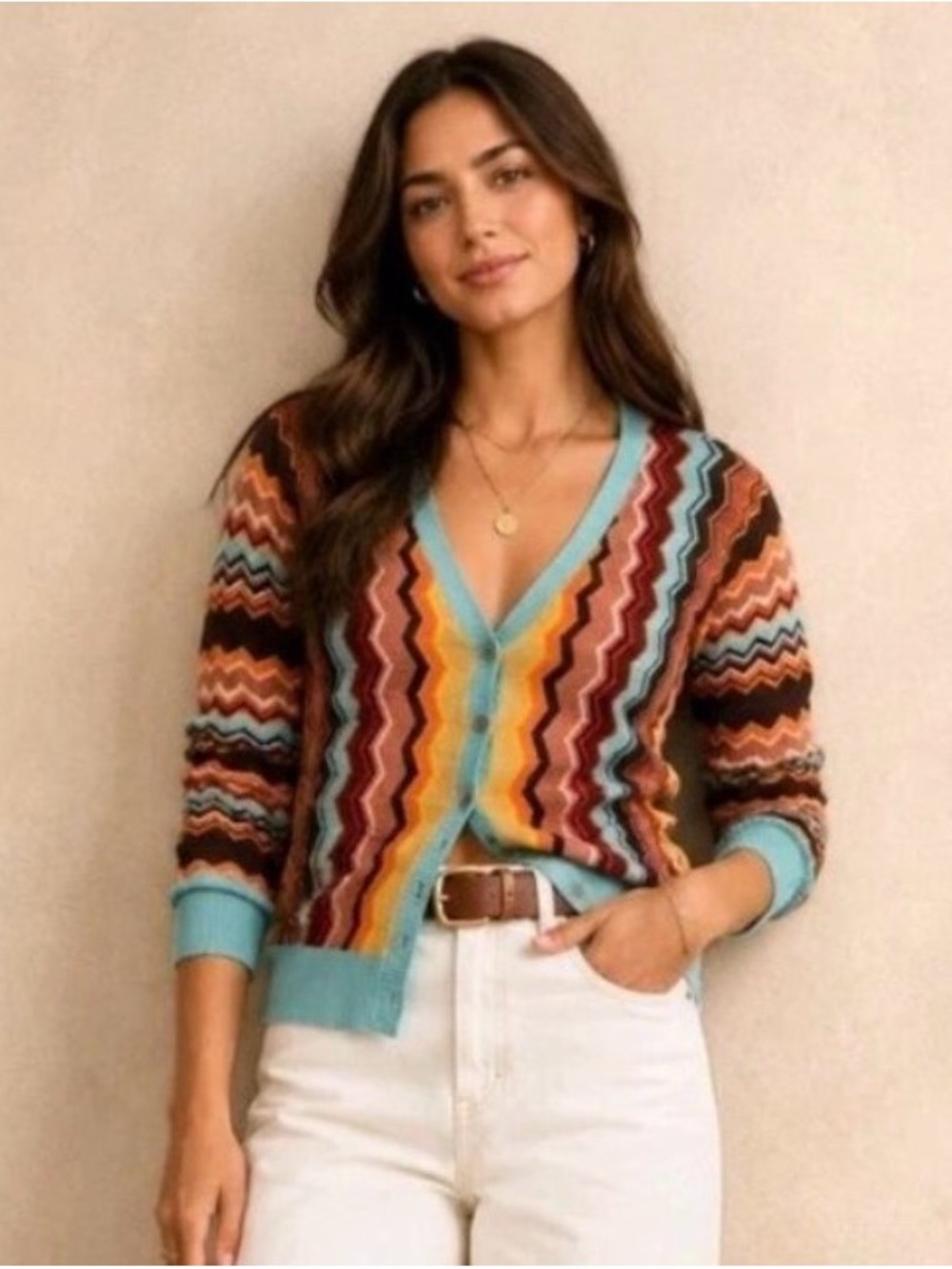 EUC Missoni for Target Multi-Color Zigzag V-Neck Cardigan - Turquoise Trim